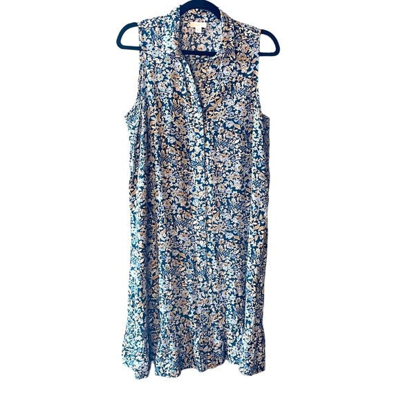 J. Jill M Short Blue floral sun dress sleeveless button down front collared - Picture 6 of 10